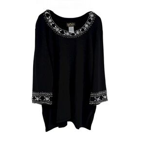 Bob Mackie Wearable Art Black Sweater Size 1X Pullover Beaded Neckline /cuffs
